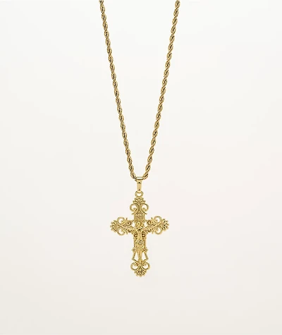 Saint Midas Cross 10" Gold Chain Necklace