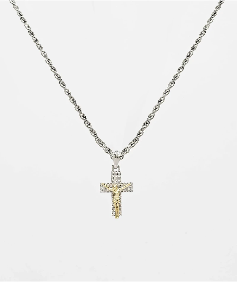 Saint Midas Crucifix 20" Silver Chain Necklace