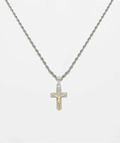 Saint Midas Crucifix 20" Silver Chain Necklace