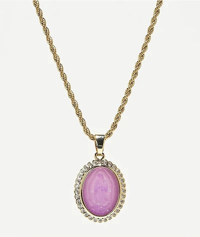 Saint Midas Crystal Guadalupe Purple 20" Gold Chain Necklace