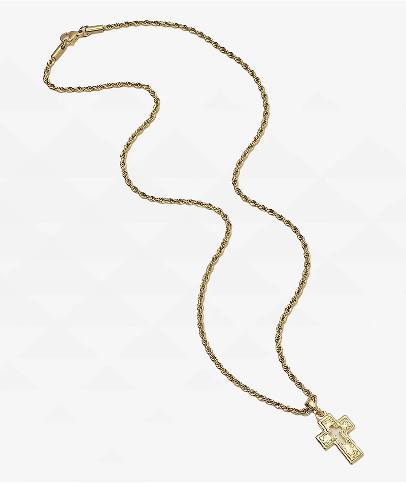 Saint Midas Cut Out Cross 20" Gold Chain Necklace