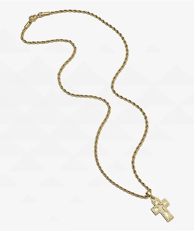 Saint Midas Cut Out Cross 20" Gold Chain Necklace
