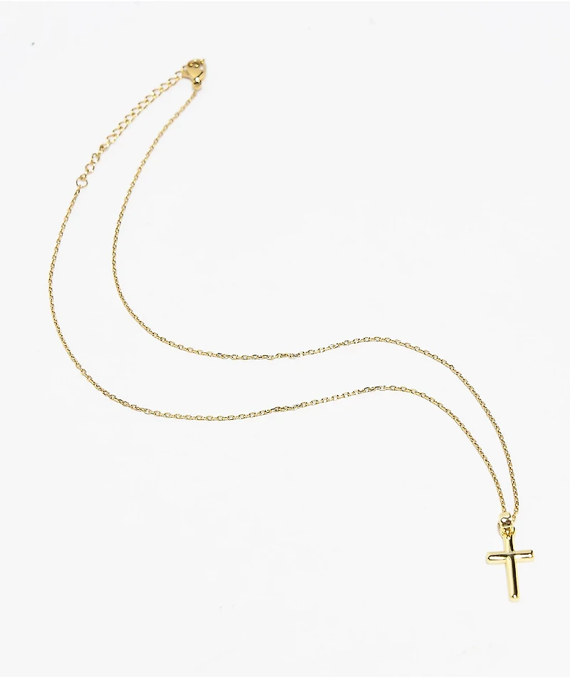 Saint Midas Dainty Cross 16" Gold Chain Necklace