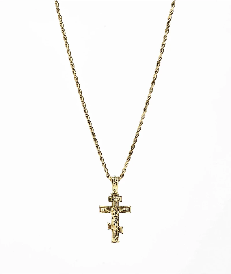 Saint Midas Diamond Crucifix 10" Gold Pendant Necklace