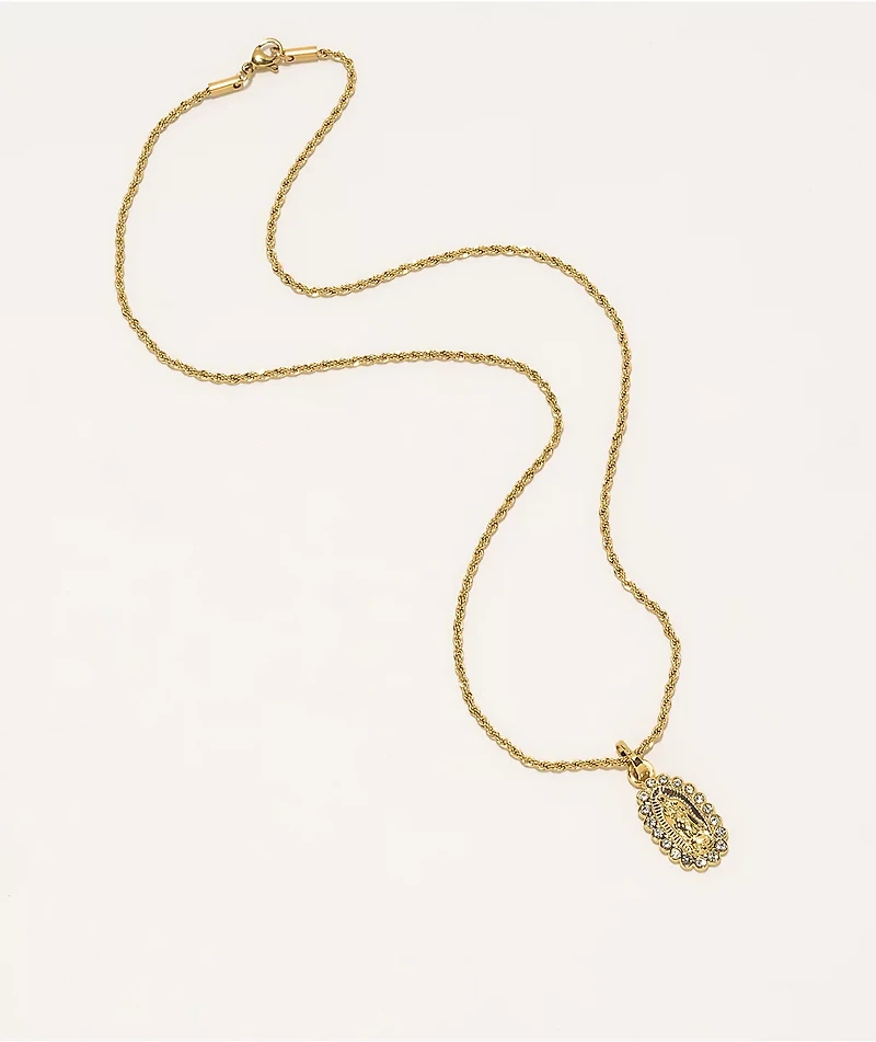 Saint Midas Diamond Guadalupe 20" Gold Chain Necklace