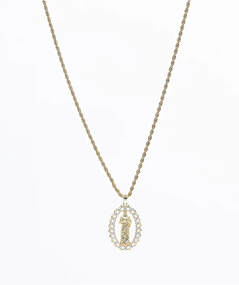Saint Midas Diamond Jesus 20" Gold Necklace
