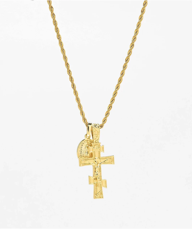 Saint Midas Eternal Cross x Guadalupe 22" Gold Chain Necklace