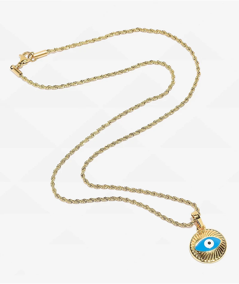 Saint Midas Evil Eye Pendant 20" Gold Chain Necklace