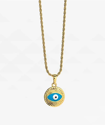 Saint Midas Evil Eye Pendant 20" Gold Chain Necklace