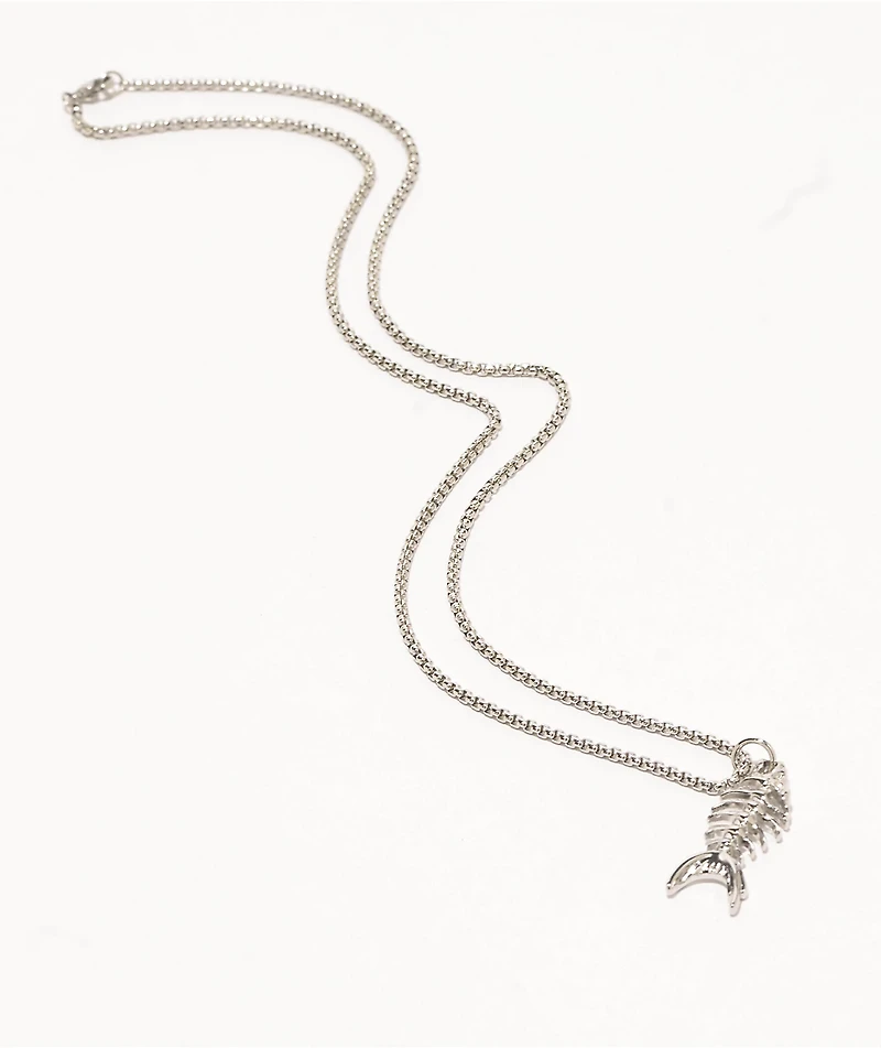 Saint Midas Fish Bone 24" Silver Necklace