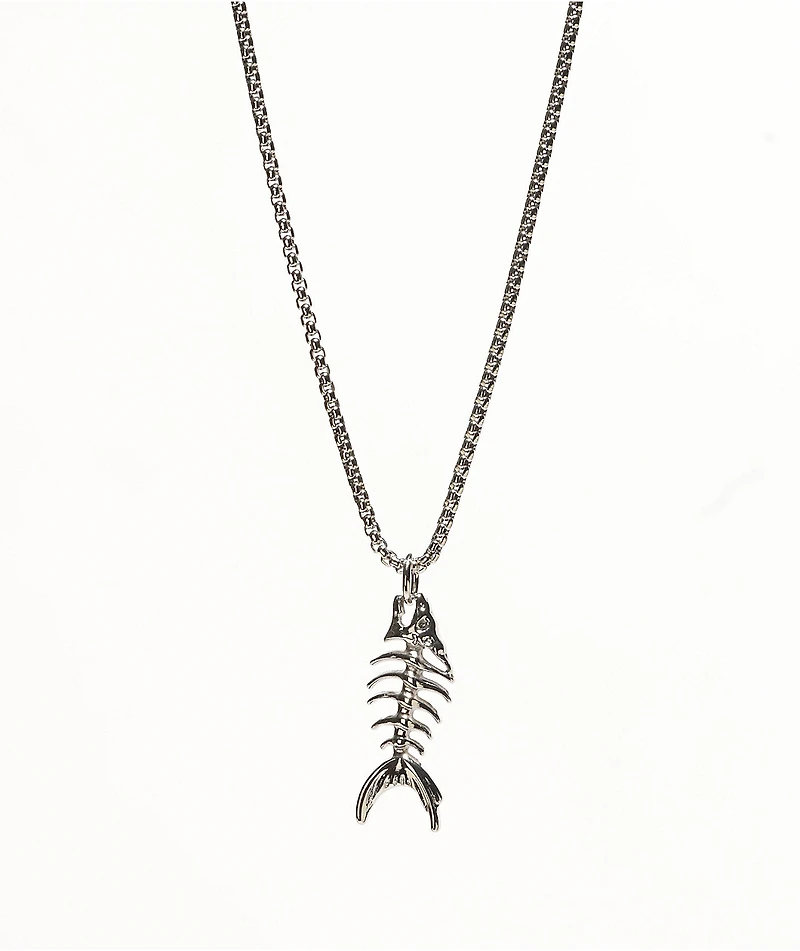 Saint Midas Fish Bone 24" Silver Necklace