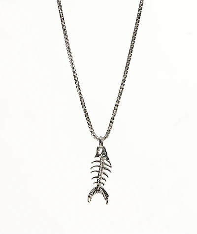 Saint Midas Fish Bone 24" Silver Necklace