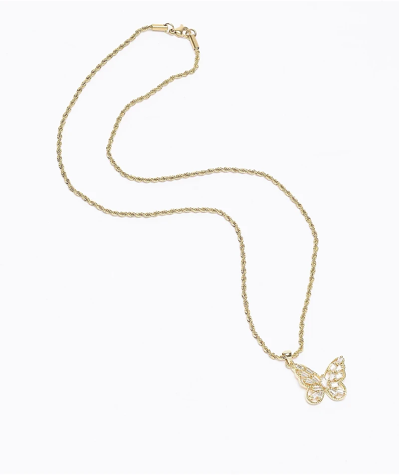 Saint Midas Gold Baguette 22" Chain Butterfly Necklace