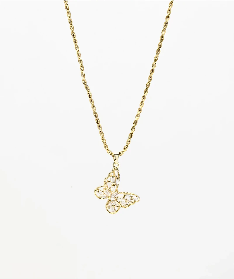 Saint Midas Gold Baguette 22" Chain Butterfly Necklace