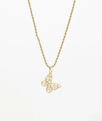 Saint Midas Gold Baguette 22" Chain Butterfly Necklace