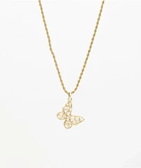 Saint Midas Gold Baguette 22" Chain Butterfly Necklace