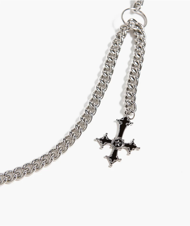 Saint Midas Gothic Cross Silver Pocket Chain
