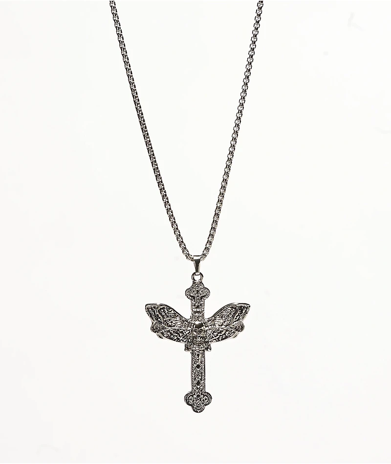 Saint Midas Gothic Moth 22" Silver Necklace