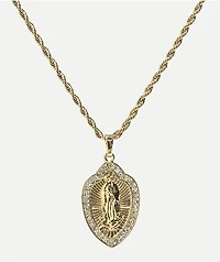 Saint Midas Guadalupe Crystal Pendant 20" Gold Chain Necklace