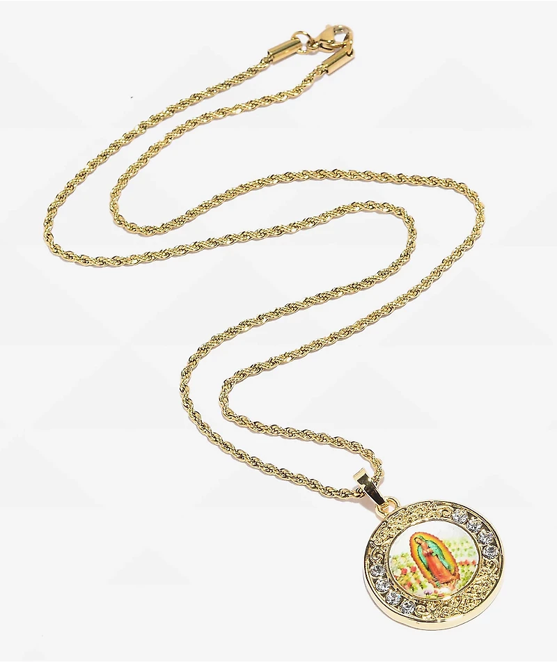 Saint Midas Guadalupe Pendant 20" Gold Chain Necklace