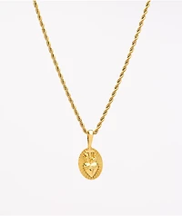 Saint Midas Heart Circle Yellow Gold 20" Rope Chain Necklace