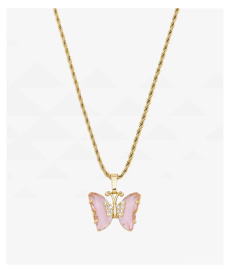 Saint Midas Love Quartz Gold 10" Butterfly Necklace
