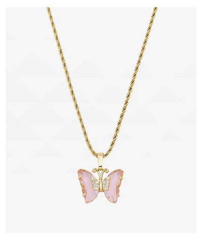 Saint Midas Love Quartz Gold 10" Butterfly Necklace