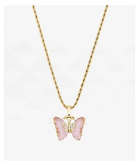 Saint Midas Love Quartz Gold 10" Butterfly Necklace