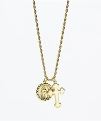 Saint Midas Mary & Cross 20" Gold Rope Chain Necklace