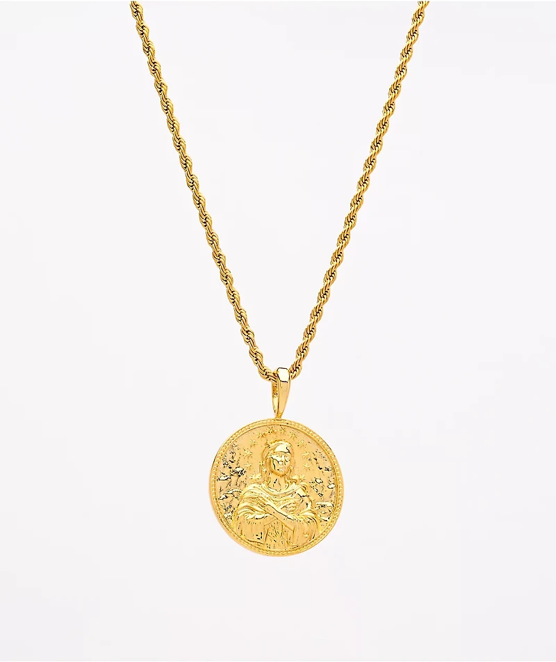 Saint Midas Mary Immaculate Yellow Gold 20" Rope Chain Necklace