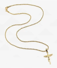 Saint Midas Micro Crucifix Pendant 20" Gold Chain Necklace