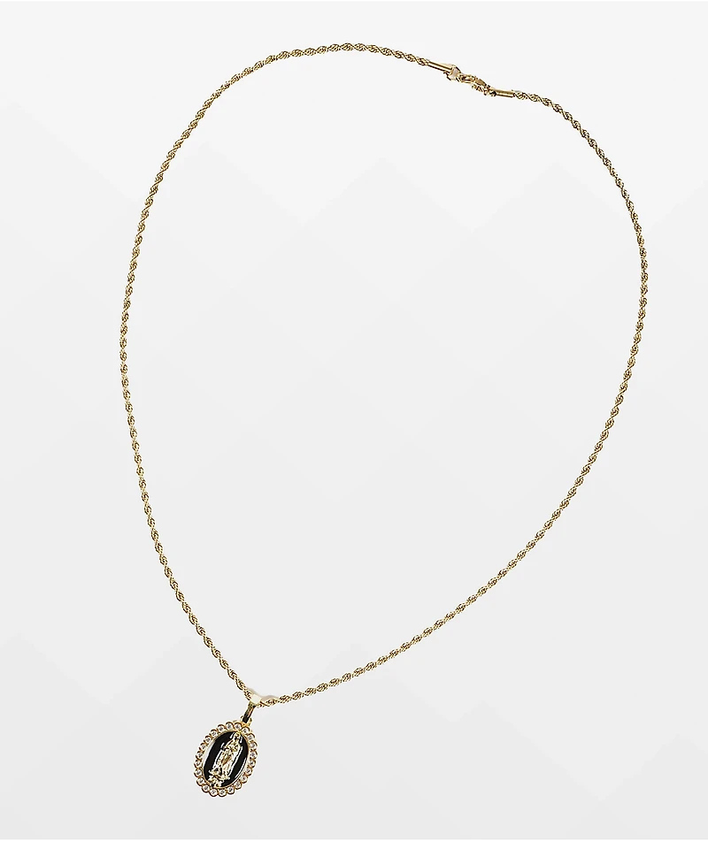 Saint Midas Obsidian Mother Mary 20" Gold Necklace