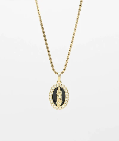 Saint Midas Obsidian Mother Mary 20" Gold Necklace