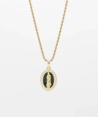 Saint Midas Obsidian Mother Mary 20" Gold Necklace