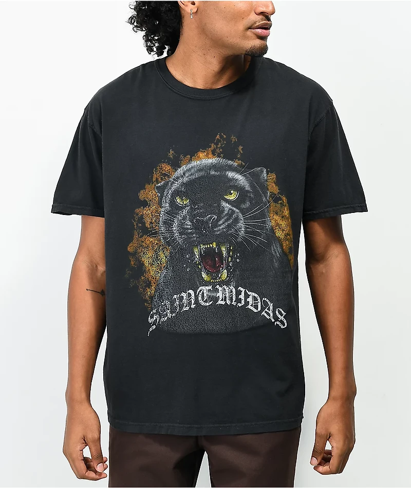 Saint Midas Panther Vintage Dye Black T-Shirt