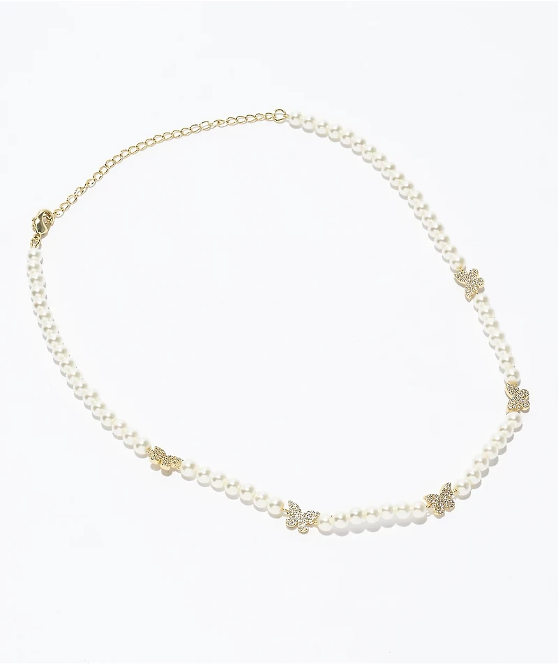 Saint Midas Pearl & Butterfly 15" Choker Necklace