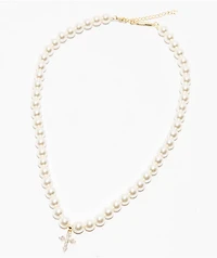 Saint Midas Pearl Chain 18" Diamond Cross Necklace