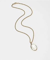 Saint Midas Pearlescent Mother Mary 20" Gold Chain Necklace