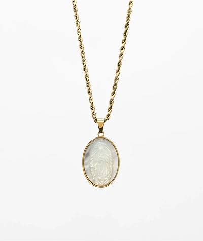 Saint Midas Pearlescent Mother Mary 20" Gold Chain Necklace