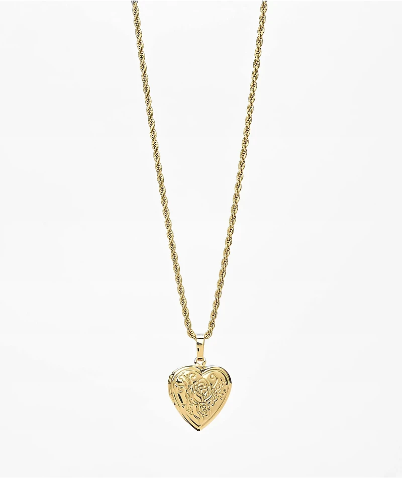 Saint Midas Rose Heart Pendant 18" Gold Chain Necklace