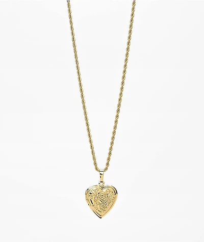 Saint Midas Rose Heart Pendant 18" Gold Chain Necklace