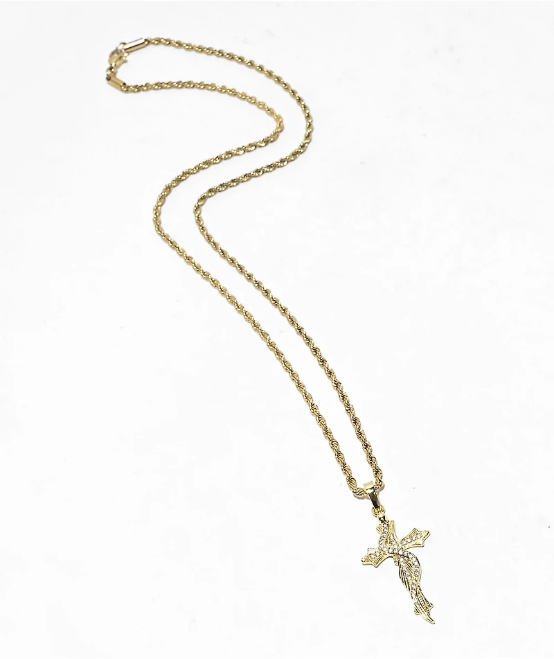 Saint Midas Serpent Cross 20" Gold Chain Necklace