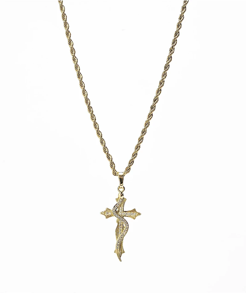 Saint Midas Serpent Cross 20" Gold Chain Necklace