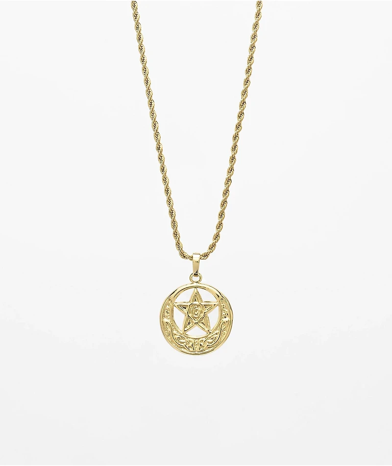 Saint Midas Star Of David Circle Pendant 20" Gold Chain Necklace
