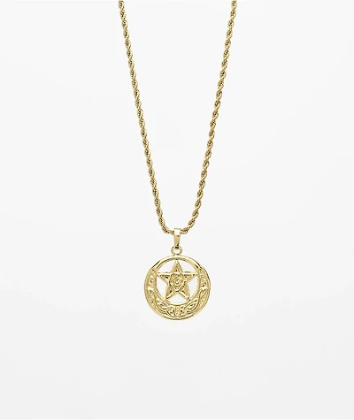 Saint Midas Star Of David Circle Pendant 20" Gold Chain Necklace