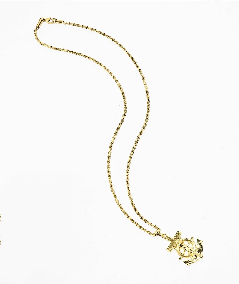 Saint Midas YG Anchor Crucifix 20" Gold Necklace