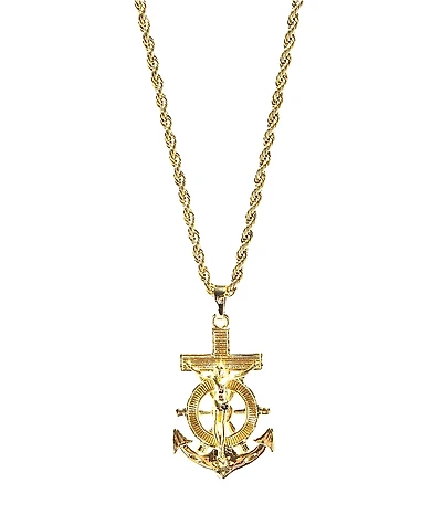 Saint Midas YG Anchor Crucifix 20" Gold Necklace