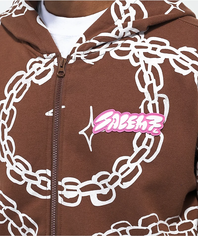 Salem7 Chains Brown Zip Hoodie