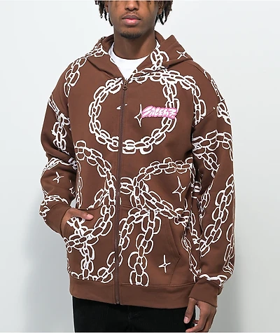 Salem7 Chains Brown Zip Hoodie