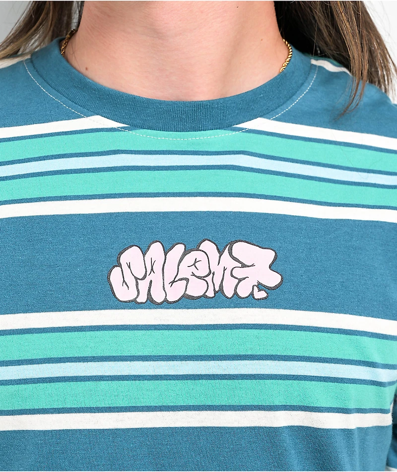 Salem7 Flower Power Blue Stripe 2Fer Long Sleeve T-Shirt